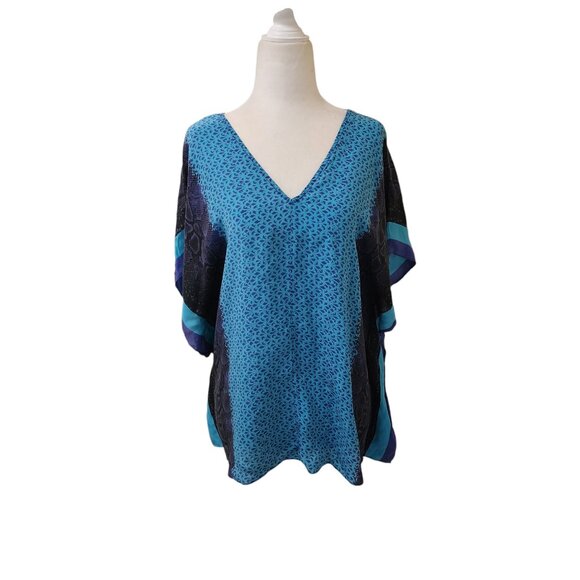 Guess Top Women's Large Blue Green Animal Cheetah Alligator Print Flowy Light - Picture 1 of 9